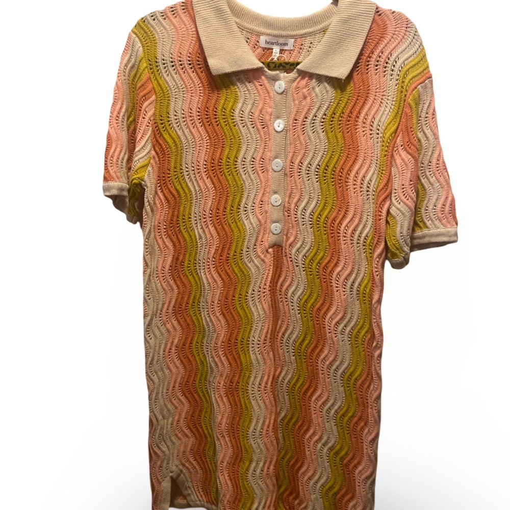 Heartloom Crochet Polo Tennis Dress Mod Retro Pink/Orange Size Large